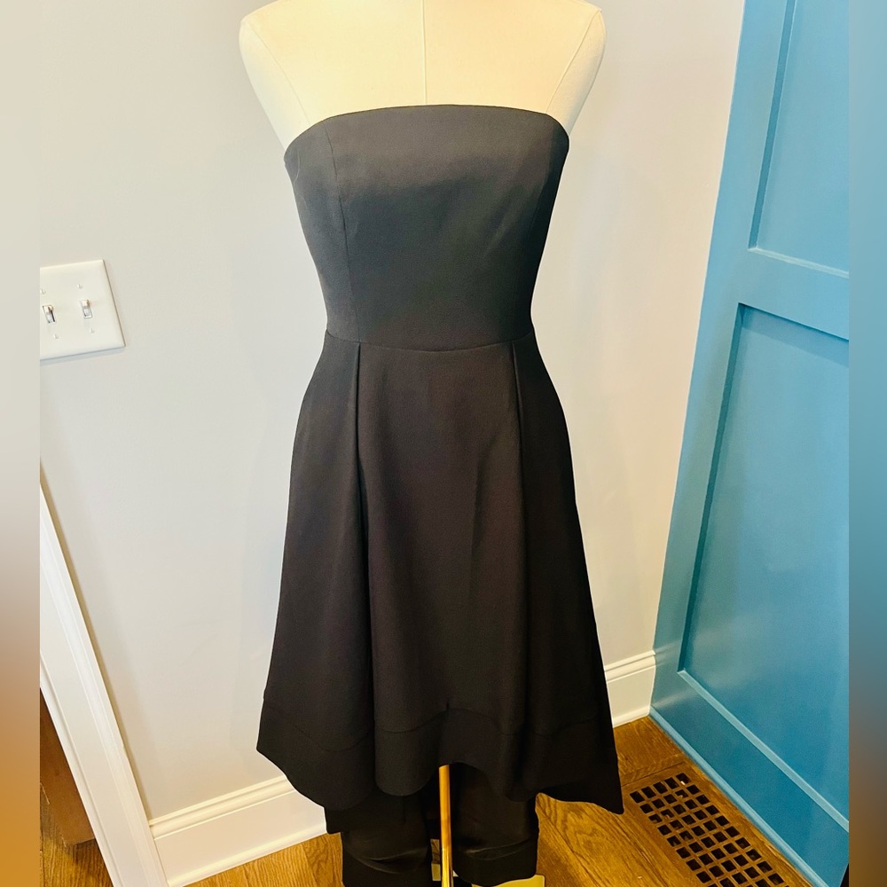 Black high low evening gown.